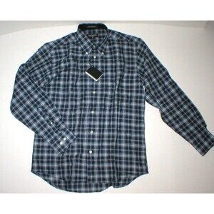 New Mens M NWT Guy Laroche Homme France Designer Shirt Blue Dark Lig Linen Plaid